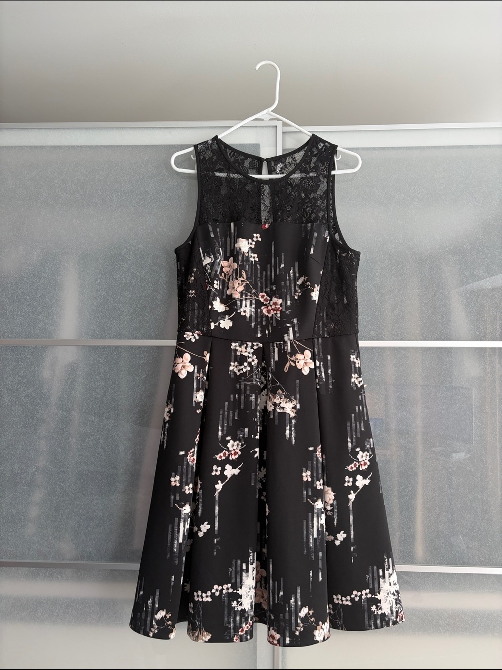 White House Black Market Black Floral Lace-Top Midi Dress
